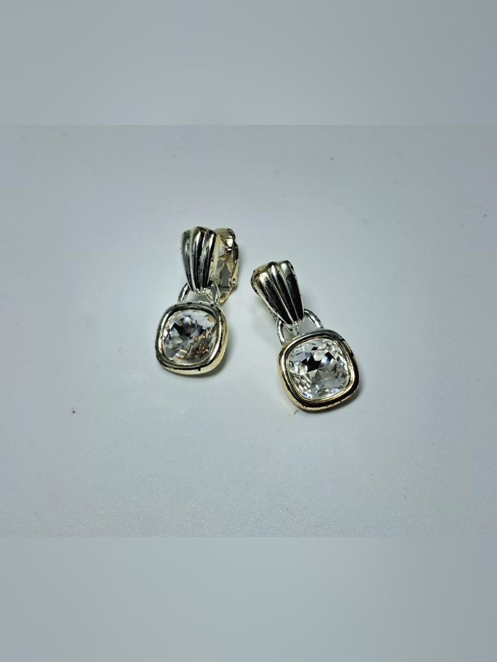 Classic Swarovski Two-Tone Clear Crystal Drop Earrings - Picture 2 of 6